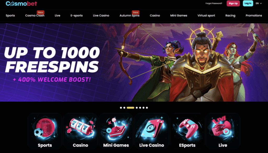Cosmobet Casino homepage view