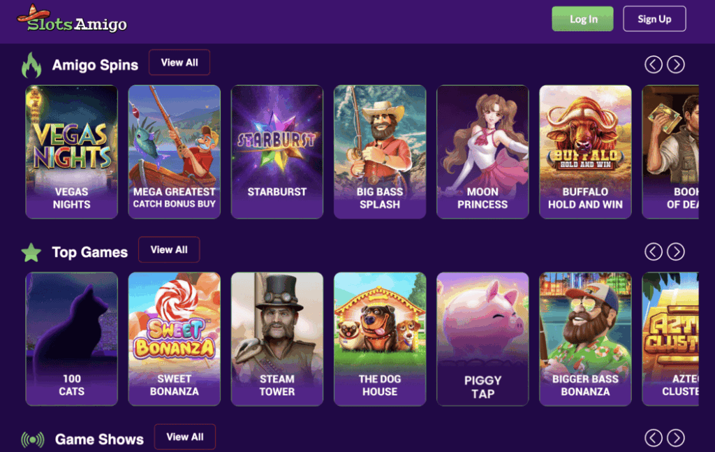 SlotsAmigo Casino homepage view